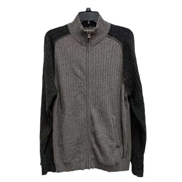Tommy Bahama Mens Zip Front Sweater Medium Gray Black Wool Cashmere Blend Ribbed - Picture 1 of 9